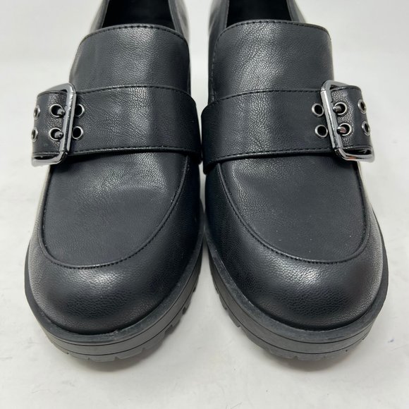 (SOLD)Mix No. 6 Shoes sz 7 ½” Janesa Black Platform Waffle Sole Slip on Buckle - Picture 4 of 10